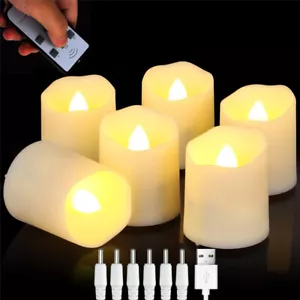 6×Wiederaufladbar Flacker LED Teelichter LED Kerzen Fernbedienung Dimmbar Timer - Bild 1 von 18