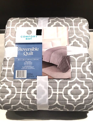 Edredón reversible Comfort Bay tamaño 86 pulgadas x 86 pulgadas 100 % poliéster gris y blanco NUEVO Foto 1 de 4