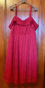 Torrid Red Dress, SZ 18 Lace Off Shoulder, With Pockets - Picture 1 of 6