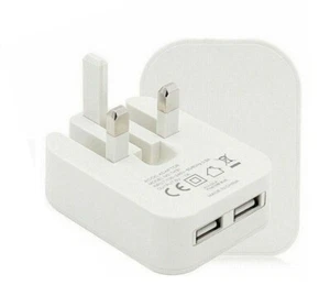 2 AMP Fast Dual Twin 2 Port USB Folding Charger UK Mains Wall Plug Adapter 3Pin - Picture 1 of 6