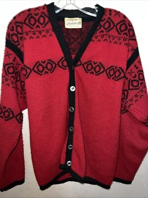 Arrow Ski Lodge Vintage Button Down Sweater Red Black Orlon Acrylic Sz M unisex - Image 1 of 4