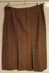 DAKS of London Signature Plaid Check Tweed Wool Skirt Adjustabl Waist 32-33" VGC - Picture 1 of 19
