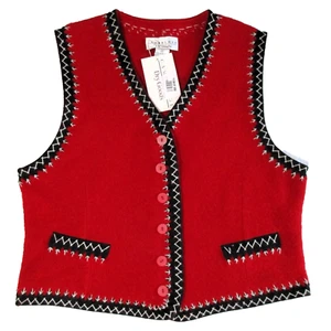 NEU Cambridge Dry Goods gekochte Wolle Weste rot schwarz Knopfleiste bestickt Damen M - Bild 1 von 18