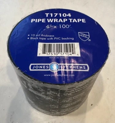 Jones Stephens PVC Pipe Wrap Tape 4" x 100' Black Finish 10 Mil T17104