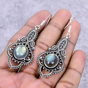 Labradorite Gemstone Handmade 925 Sterling Silver Women Earring Jewelry 2.6n" - Picture 1 of 6