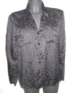 Black sheer blouse with floral pattern sheer size 38 I6 - Picture 1 of 2