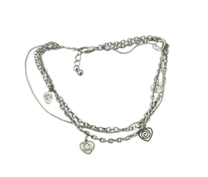 Vintage Triple Chain Bracelet/Anklet w/ Heart Dangles - Picture 1 of 6