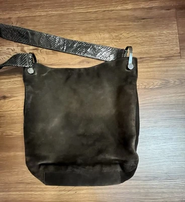Vintage Braccialini Suede Brown Leather Handbag Purse Shoulder Bag Snake Strap - Image 1 of 4
