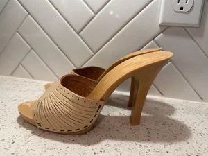 NEW Vintage 80s Candies Style Cutwork Sandals High Heels Slides Sexy Beige 7 /38 - Picture 1 of 11