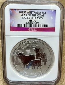 Australia 2015-P $1 NGC MS70 Early Releases Year Of Goat - Picture 1 of 4