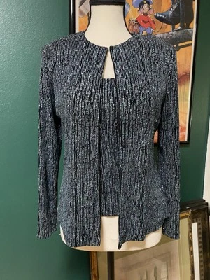 Camiseta sin mangas vintage Xscape Joanna Chen S pequeña negra verde azulada brillante con chaqueta años 90 Y2K Foto 1 de 4