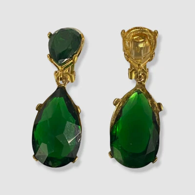 Kenneth Jay Lane Womens Green Teardrop Clip-On Earrings - Image 1 of 2