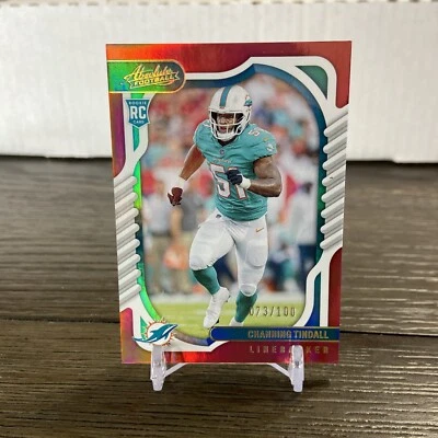 Channing Tindall 2022 Absolute Red RC Auto /100 No. 152 Rookie Miami Dolphins - Image 1 of 4