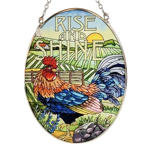 Amia Studio Hand Painted Glass Suncatcher with Rise and Shine Rooster Design - Picture 1 of 11
