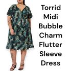 Torrid 3X Midi Multicolor Print Flutter Sleeve Wrap Dress