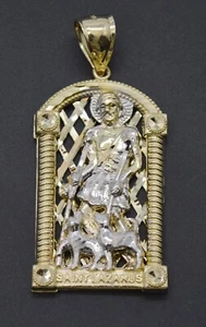 Real Solid 10K Yellow Gold Shiny Diamond Cut Saint Lazarus Pendant 10.0gr - Picture 1 of 8