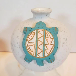 Vintage Handpainted Southwest Turtle Pottery Vase 90s - Picture 1 of 7