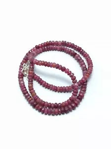 Ruby Hyderabadi Gemstone Faceted 4 mm Beads 121 Carat 925 Silver 20" Necklace - Picture 1 of 6