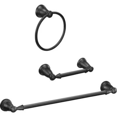 Juego de accesorios de 3 piezas de herrajes de baño Moen Banbury en negro mate Y2633BL Foto 1 de 2