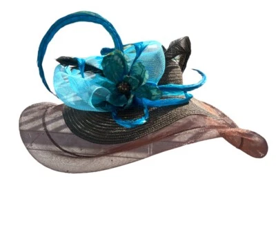 Kentucky Derby / Formal Church Hat Blue/Brown Custom Vinzetta Millinery Couture - Image 1 of 4