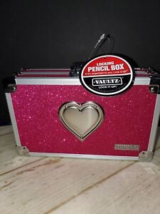 Vaultz Embossed Pink Glitter Heart Locking Supply Box Case w Key