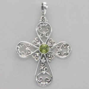 Colgante Cruz PERIDOTO Verde Piedras Preciosas Genuinas y Naturales PLATA ESTERLINA 925 28e - Imagen 1 de 9