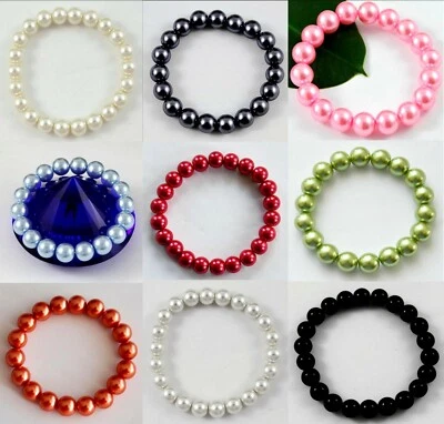 Glaswachs-Perlen-Armband 1 Stück 19 cm- 23 cm mit Gummizug Neu P. Ø 6,8,10,12 mm - Bild 1 von 3