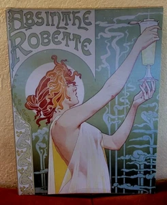 Robette de ajenjo para mujer; estampado Art Nouveau; 28x22"; publicidad francesa - Imagen 1 de 24
