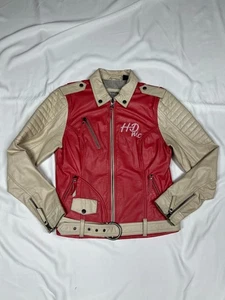 Harley Davidson Ace of Spade Leather Motorcycle Jacket Women's SZ: M Pink W/Belt - Picture 1 of 24