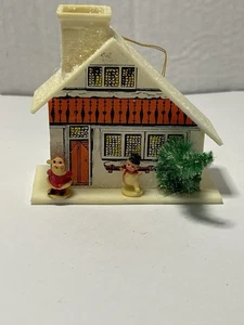 Vintage Christmas Alpine Plastic House Ornament Decoration Mini House Santa - Picture 1 of 2