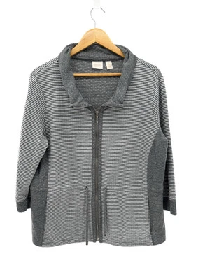 Chaqueta Chicos Mujer 2 Grande Gris Rayas Cremallera Completa Capucha Cuello Bolsillos Cordón Foto 1 de 4