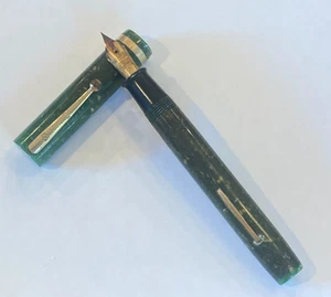 Vtg Green Celluloid Flattop Sheaffer Fountain Pen Origi14K Nib Unrestored 5 3/8" - Bild 1 von 15