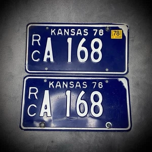 Kansas - Blue & White - License Plates - Pair – 1976 - Man Cave - USA - Vintage - Picture 1 of 24