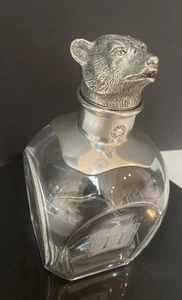 VINTAGE KERAMIK SCHEUNE GLAS KARAFFE MIT BÄR ZINN TOP geätzte Initiale H - Bild 1 von 24