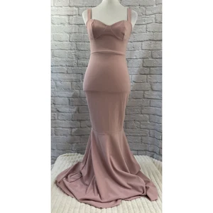 Boohoo Bodycon Maxi Dress Evening Size 10 Blush Pink Fishtail Mermaid Bridesmaid - Picture 1 of 10