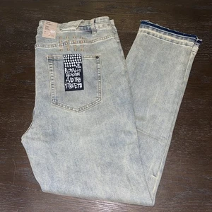 Pantalones de mezclilla negros K Subi 40x30 Van Winkle Hunter Beden ajustados desgastados calavera nuevos con etiquetas - Imagen 1 de 10