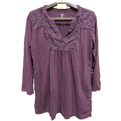Top túnica Great Northwest índigo mujer talla L púrpura encaje ribete algodón modal  Foto 1 de 4