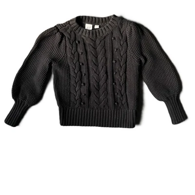 GAP Niños Negro Cable Tejido Pointelle Manga Abullonada Suéter Algodón S Invierno Acogedor Foto 1 de 4