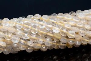 4 mm Gold Rutil Quarz Facettiert Flach Rund Knopf AA Echte Natürliche Lose Perlen - Bild 1 von 4