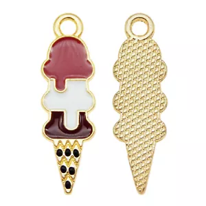 Gold Plated Alloy Enamel Colorful Ice Cream Pendant Charms DIY Accessories 10pcs - Picture 1 of 7