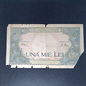 [B018] Romania 1,000 Lei 1941 - "Una Mie Lei" Banknote, Series Z15 - Imagen 1 de 2