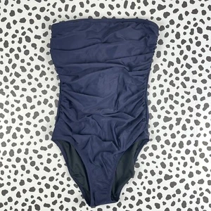 Costume intero J.CREW NUOVO CON ETICHETTE Gemma increspato blu navy fascia taglia 4 BC115 - Foto 1 di 6