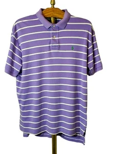 Ralph Lauren Polo Mens  Purple White Strips Large Cotton SS 100% Cotton - Picture 1 of 6