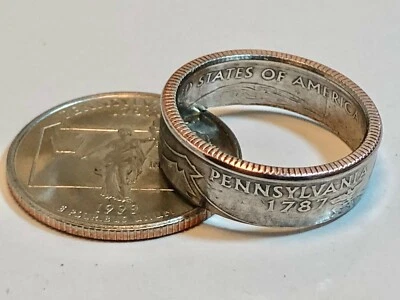 Pennsylvania Coin Ring USA State Quarter 25 Cents Handmade Jewelry Custom Vintag - Image 1 of 4