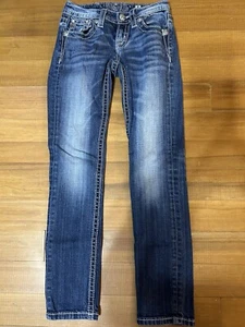 Miss Me Jeans YOUTH Girls 8 Skinny x 26" Inseam Blue Denim Fleur de Lis JK842352 - Picture 1 of 7
