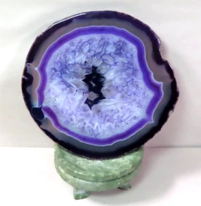 3.5" Natural Purple Agate Geode Slice w/ Druzy Sparkles 4 oz - Picture 1 of 8