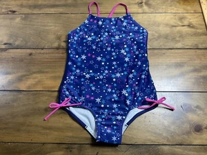 Speedo Girl's Thin Strap One Piece Swimsuit Blue Stars Size Large 12/14 - Picture 1 of 8