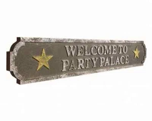 SALE 80cm Welcome To Party Palace Wood Vintage Display Pub Shed Road Street Sign - Picture 1 of 4