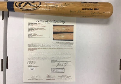 Bat autografiado por miembros del salón de la fama del béisbol con jsa hank aaron, stan musial, willie may Foto 1 de 4