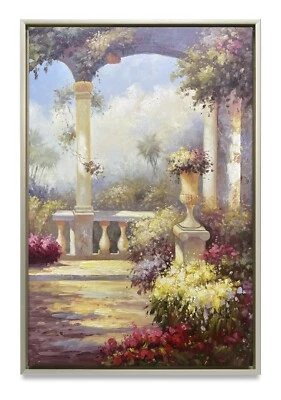 Hungryartist - Pintura al óleo original de vista al jardín sobre lienzo enmarcada 24x36 Foto 1 de 4